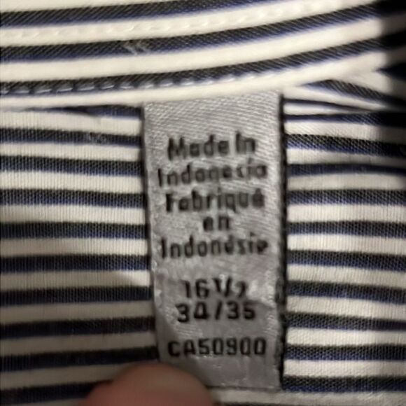 DKNY Men’s Blue and White Striped‎ Long Sleeve Button Down Shirt Size 16.5 - Picture 10 of 12